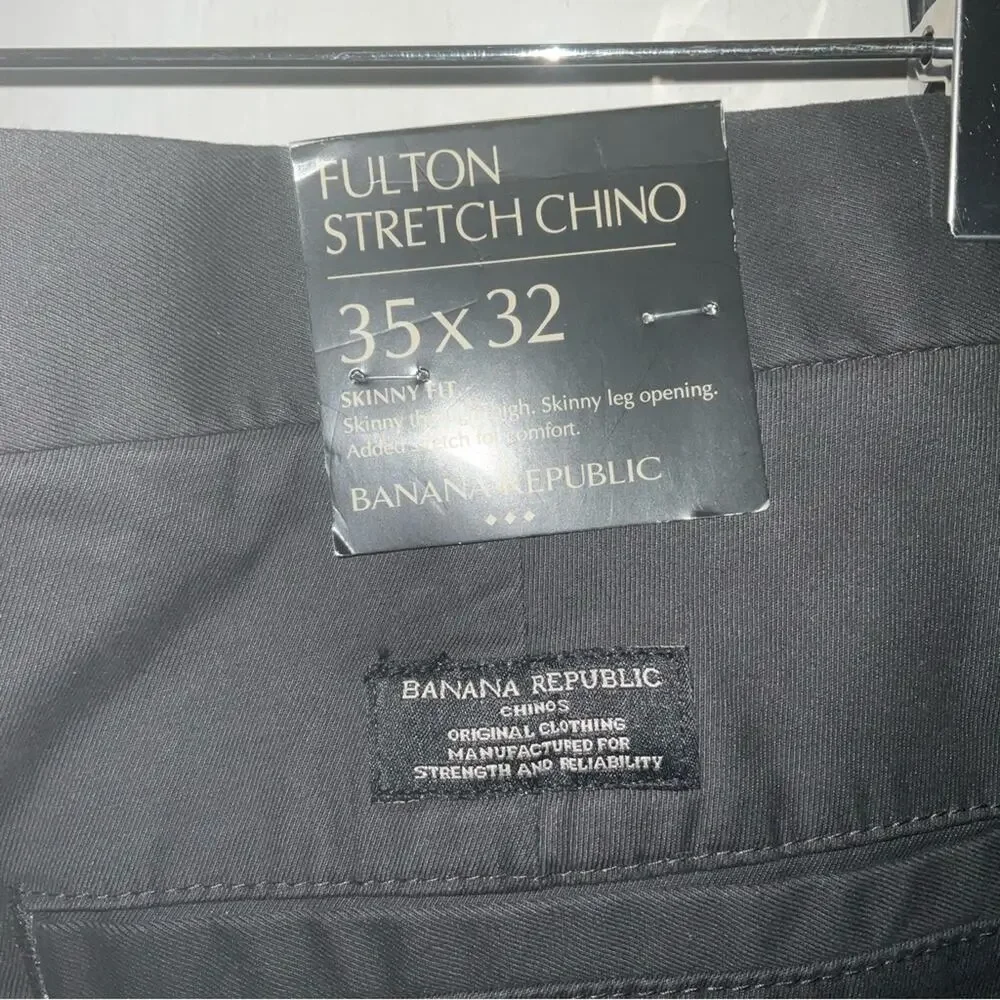 Banana Republic Men's Fulton Grey Skinny Fit Cotton Chino Pant 35x32 NEW Preppy